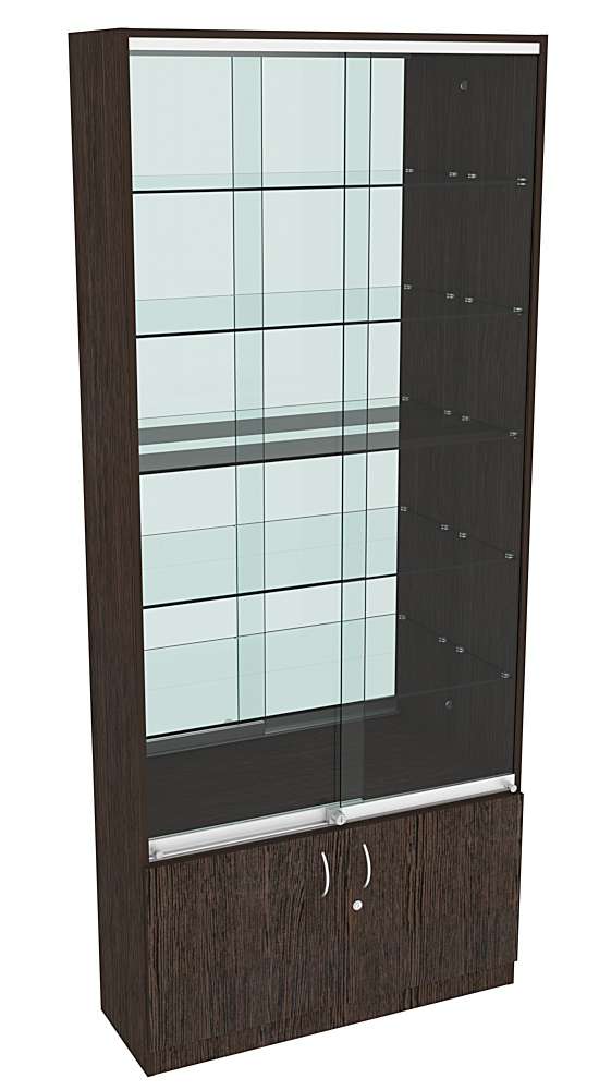 Витрина СЭСП-Z №1-300 (З/C - Зеркало) со стеклянными полками и шторками Дуб Венге