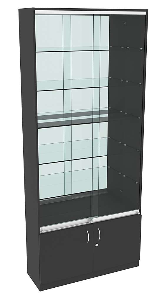 Витрина СЭСП-Z №1-300 (З/C - Зеркало) со стеклянными полками и шторками Черный