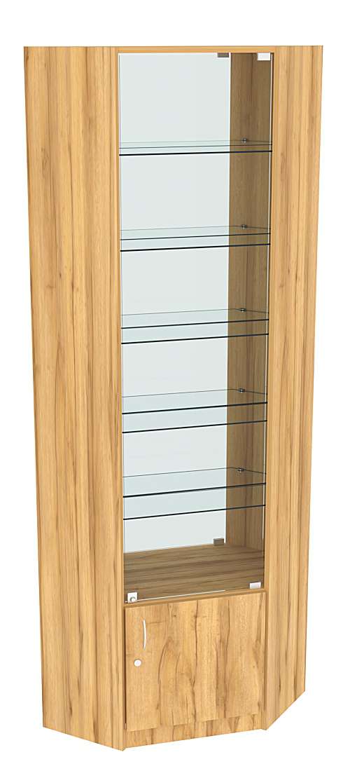 Угловая витрина СЭСП-Z №5-300 (З/C - Зеркало) со стеклянными полками и дверкой Дуб Золотистый