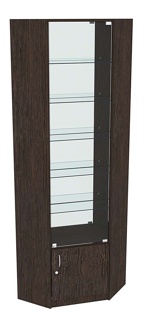 Угловая витрина СЭСП-Z №5-300 (З/C - Зеркало) со стеклянными полками и дверкой Дуб Венге