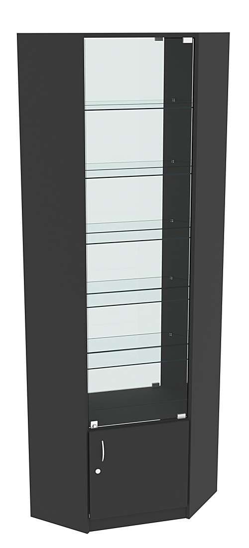 Угловая витрина СЭСП-Z №5-300 (З/C - Зеркало) со стеклянными полками и дверкой Черный