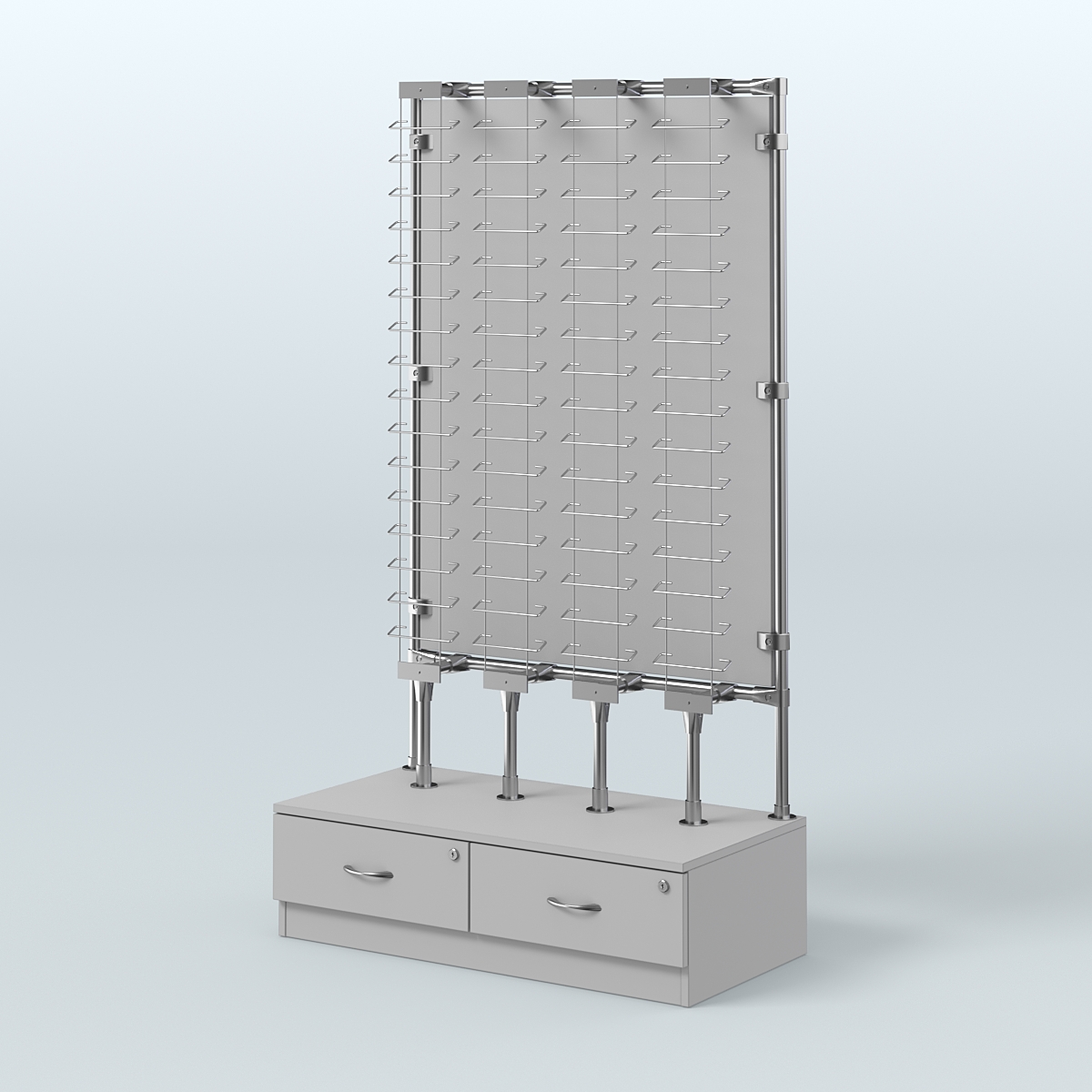 Пристенный стенд для продажи очков З/C-ДСП №ПСДПО-ОД-Т28-Д24 (открытый доступ) Серый