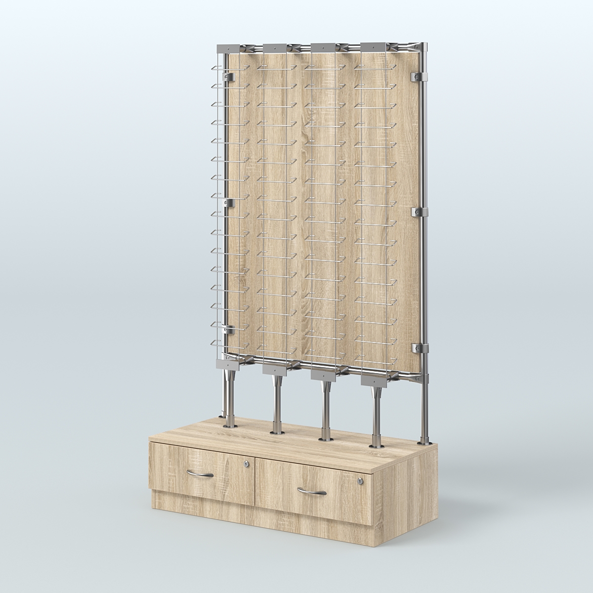 Пристенный стенд для продажи очков З/C-ДСП №ПСДПО-ОД-Т28-Д24 (открытый доступ) Дуб сонома