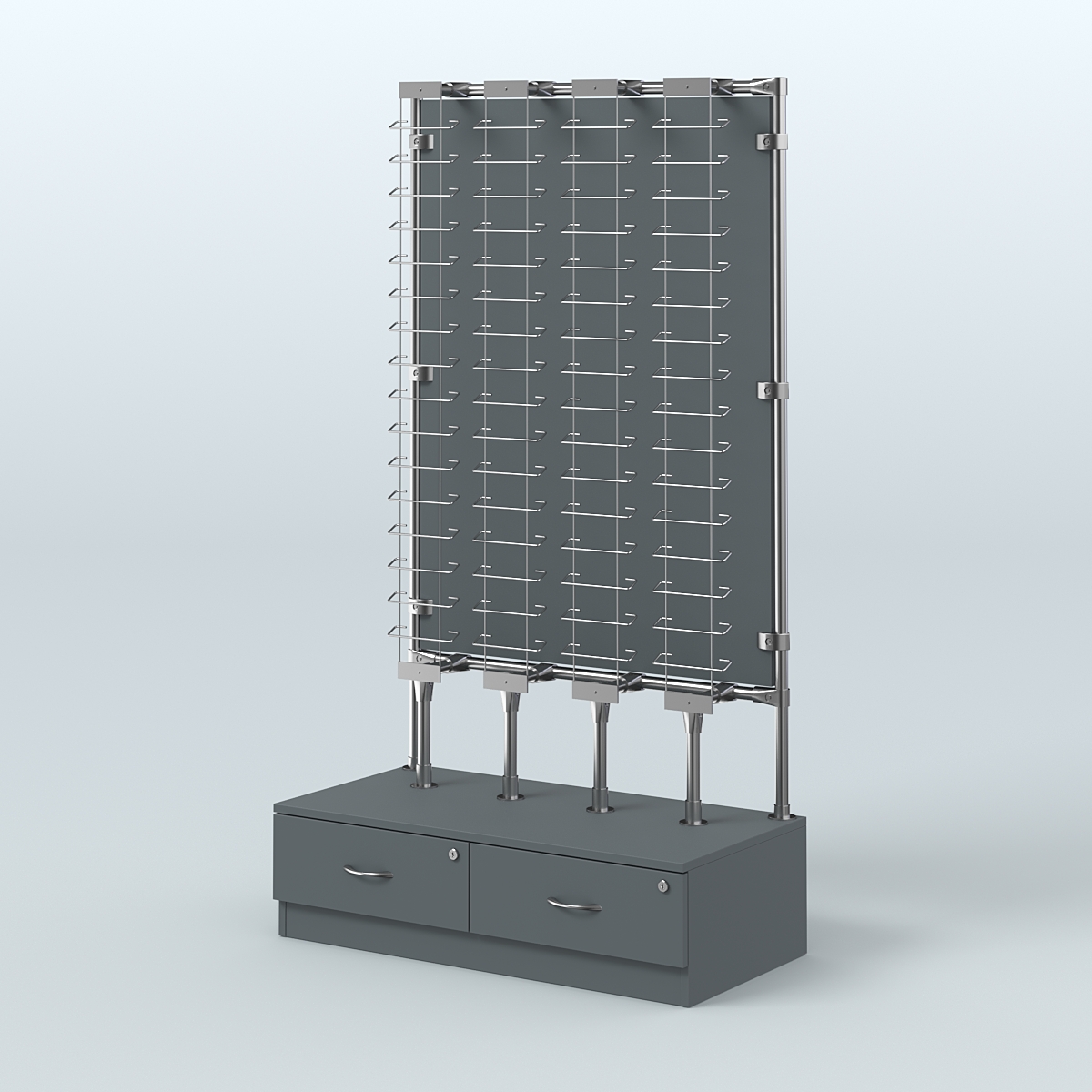 Пристенный стенд для продажи очков З/C-ДСП №ПСДПО-ОД-Т28-Д24 (открытый доступ) Темно-Серый