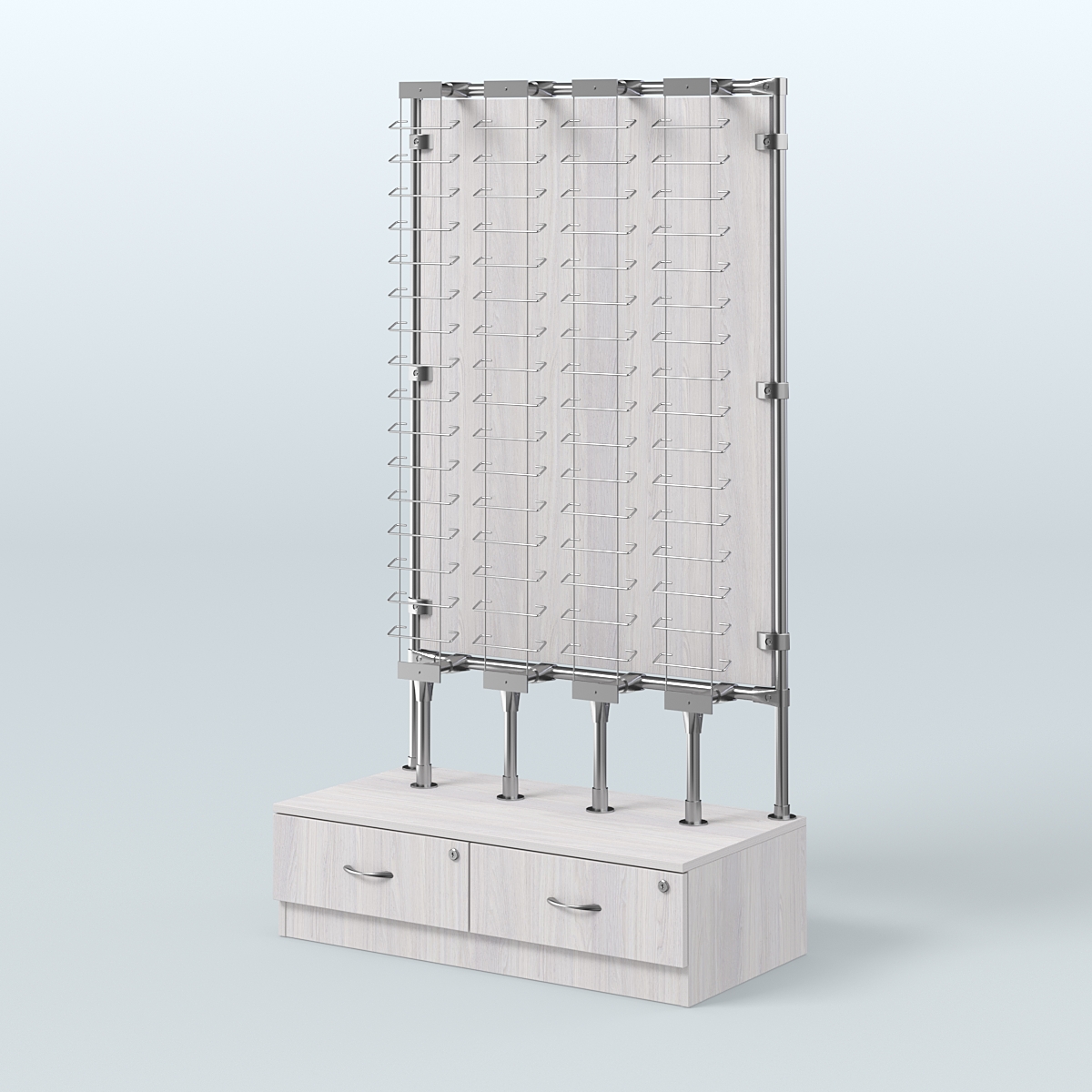 Пристенный стенд для продажи очков З/C-ДСП №ПСДПО-ОД-Т28-Д24 (открытый доступ) Ясень Анкор светлый