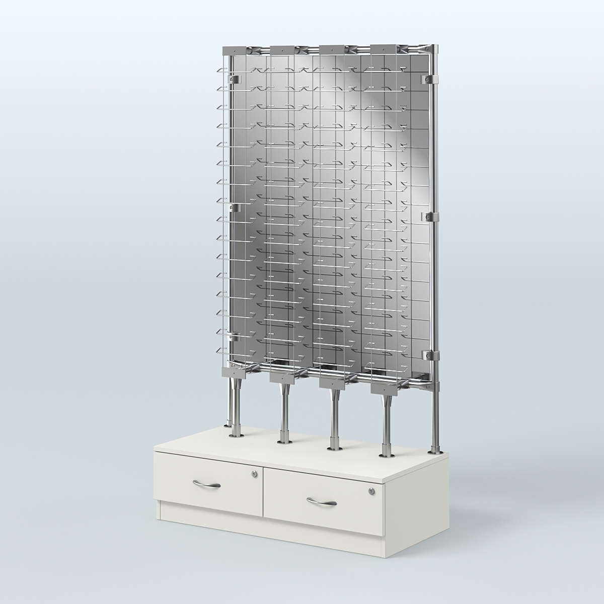 Пристенный стенд для продажи очков З/C-Зеркало №ПСДПО-ОД-Т28-Д24 (открытый доступ) Белый