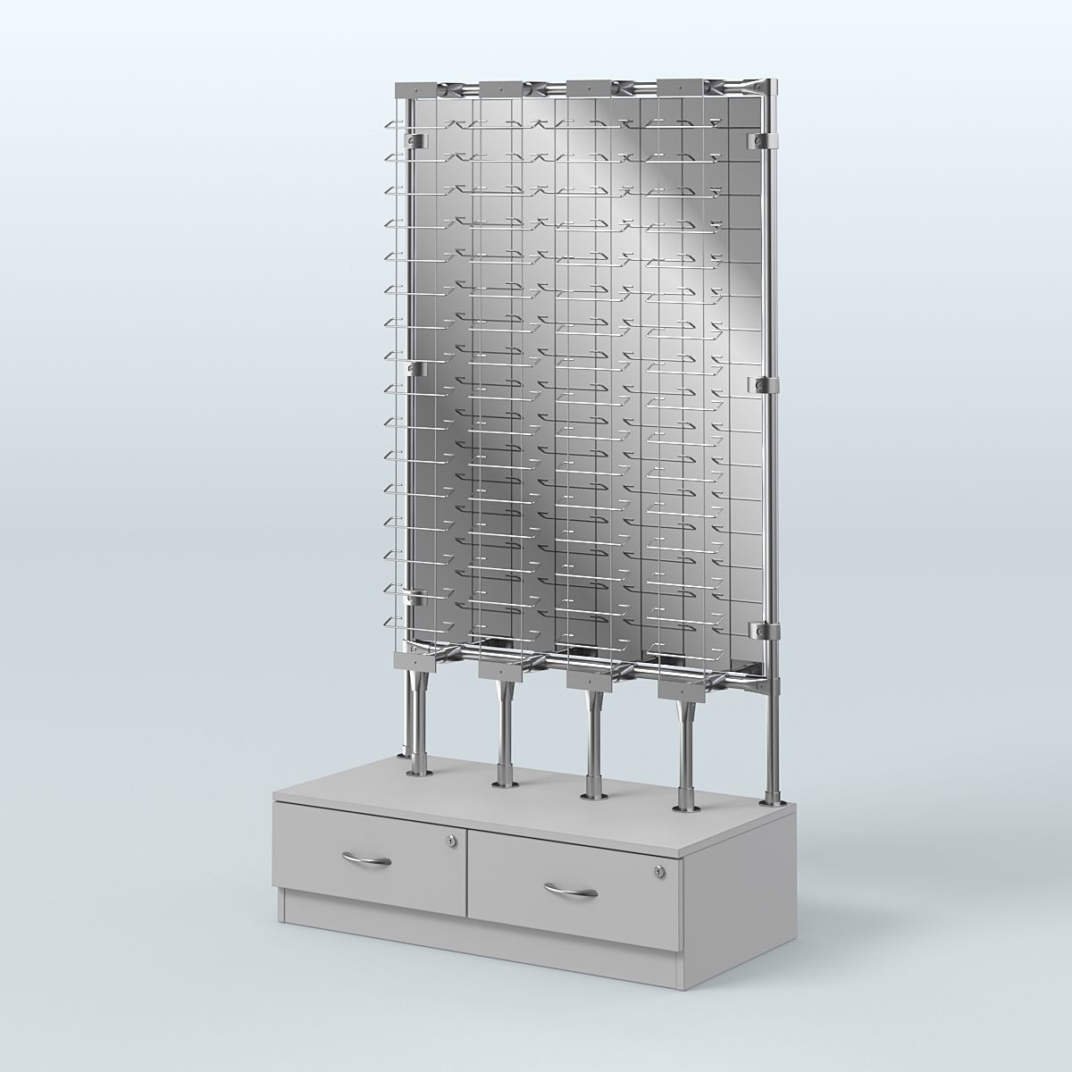 Пристенный стенд для продажи очков З/C-Зеркало №ПСДПО-ОД-Т28-Д24 (открытый доступ) Серый