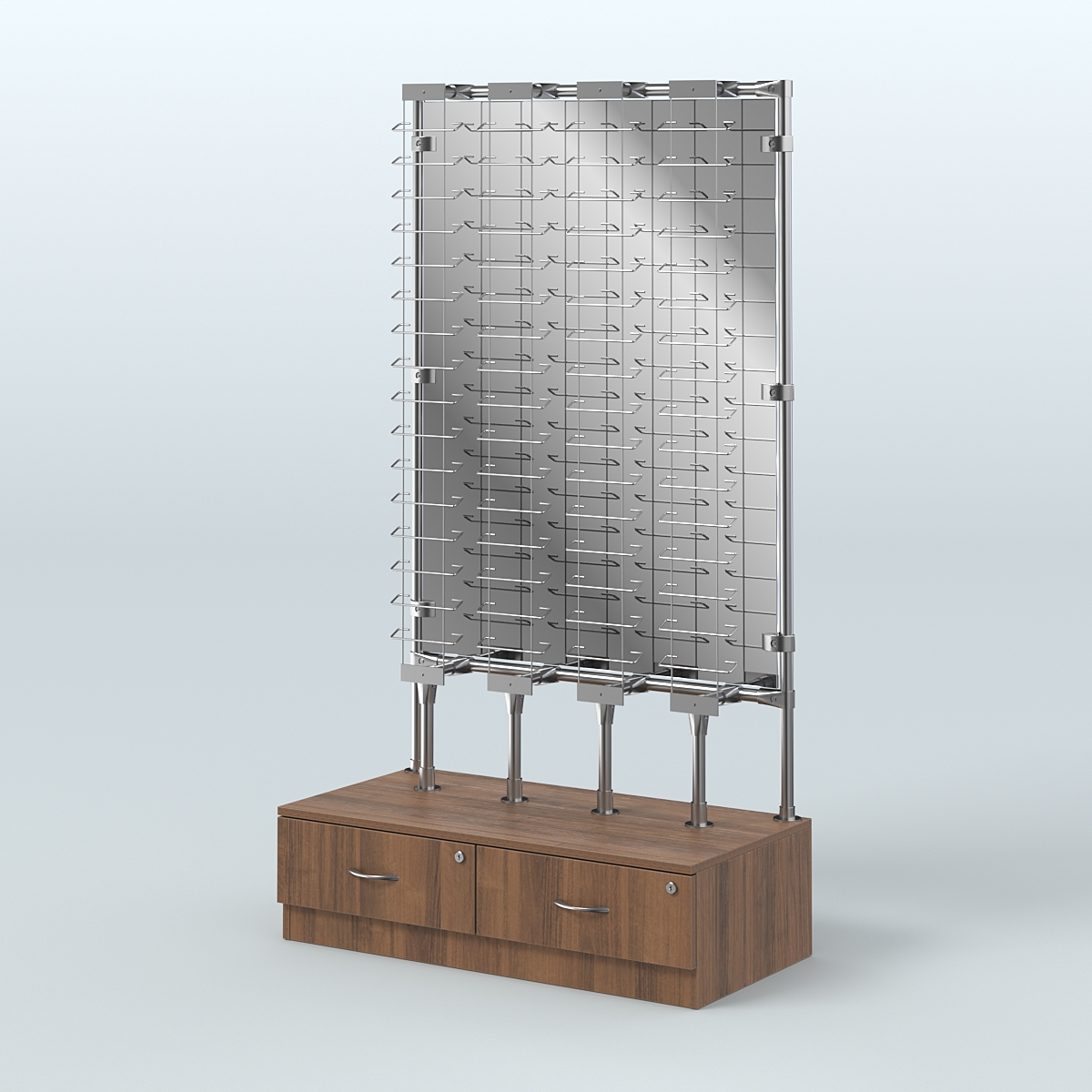 Пристенный стенд для продажи очков З/C-Зеркало №ПСДПО-ОД-Т28-Д24 (открытый доступ) Орех