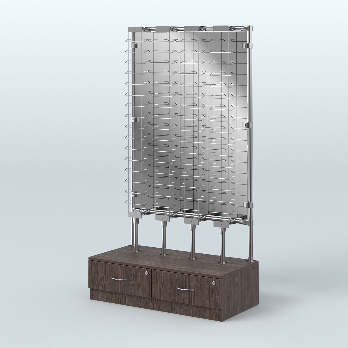 Пристенный стенд для продажи очков З/C-Зеркало №ПСДПО-ОД-Т28-Д24 (открытый доступ) Дуб Венге