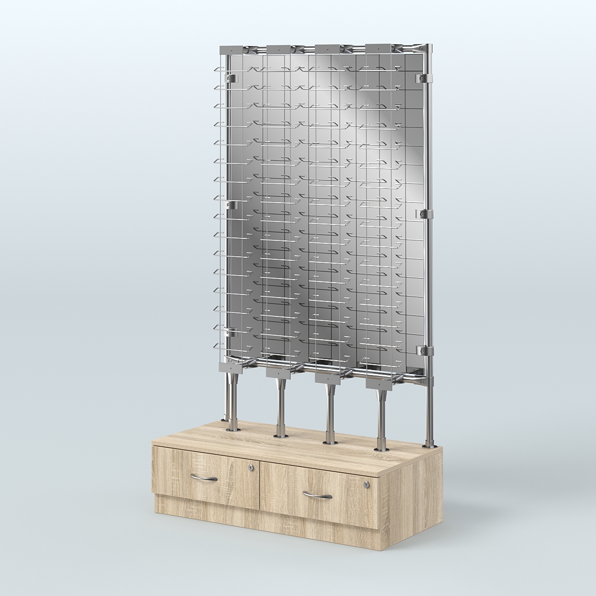 Пристенный стенд для продажи очков З/C-Зеркало №ПСДПО-ОД-Т28-Д24 (открытый доступ) Дуб сонома