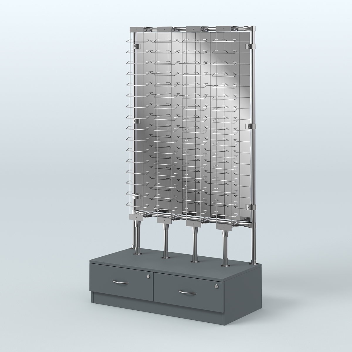 Пристенный стенд для продажи очков З/C-Зеркало №ПСДПО-ОД-Т28-Д24 (открытый доступ) Темно-Серый