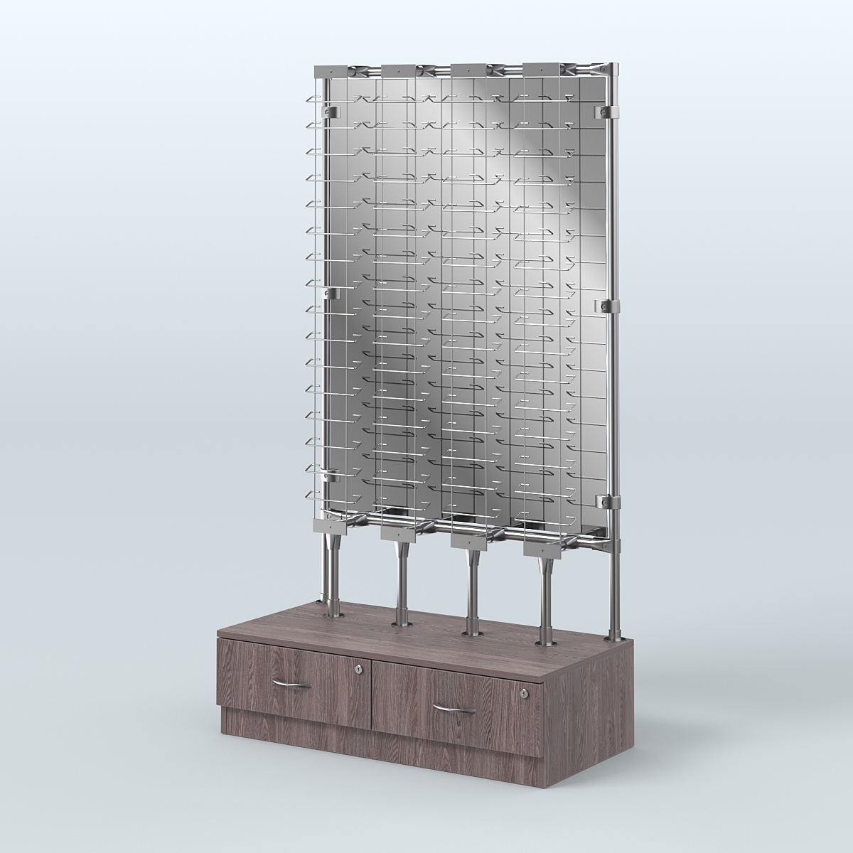 Пристенный стенд для продажи очков З/C-Зеркало №ПСДПО-ОД-Т28-Д24 (открытый доступ) Ясень Анкор темный