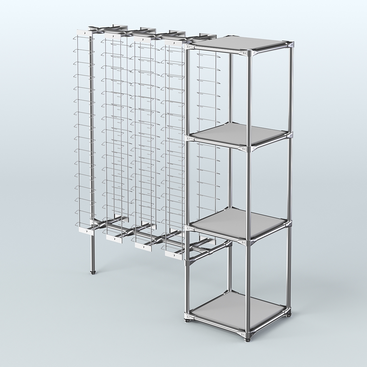 Хромированный стенд для продажи очков ЛИНИЯ №1-3-Д24 с полками ДСП 16 мм Серый