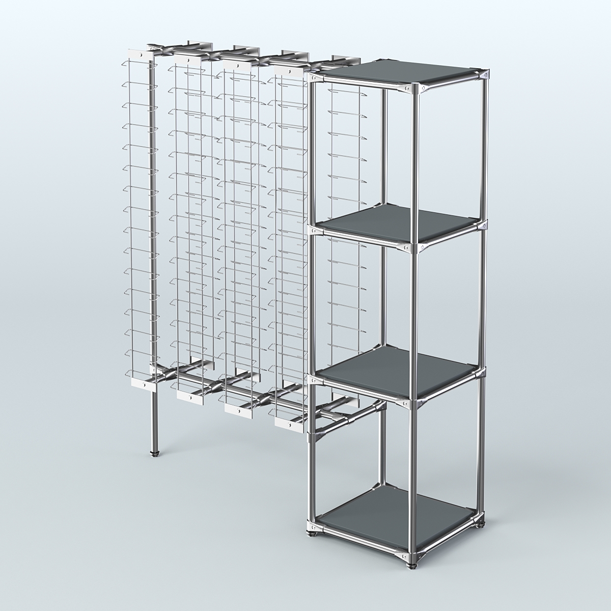 Хромированный стенд для продажи очков ЛИНИЯ №1-3-Д24 с полками ДСП 16 мм Темно-Серый