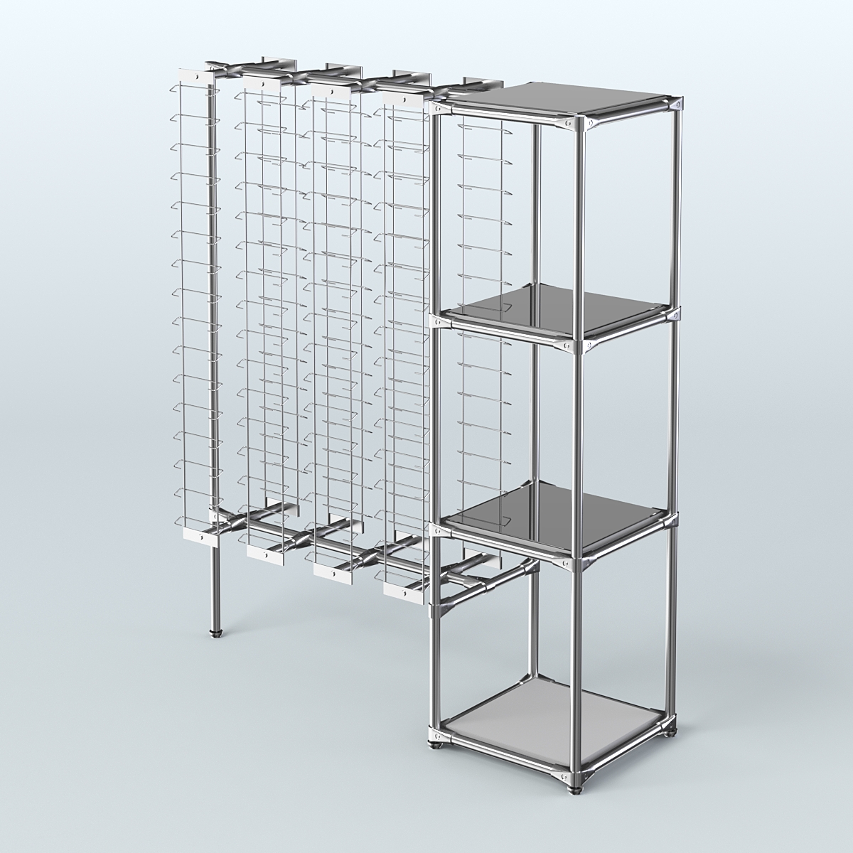 Хромированный стенд для продажи очков ЛИНИЯ №1-4-Д24 с зеркальными полками 4 мм Серый