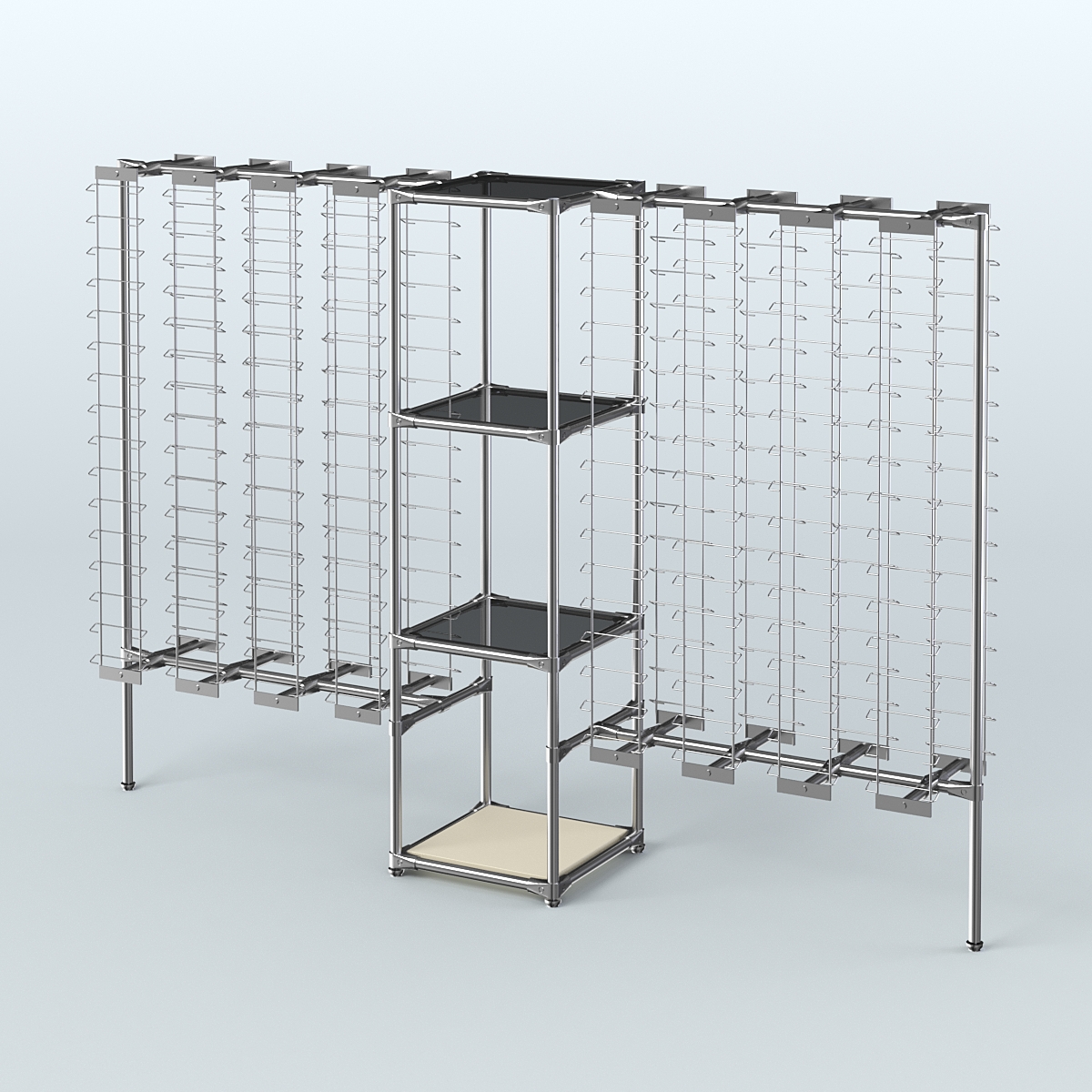 Хромированный стенд для продажи очков ЛИНИЯ №2-2-Д24 с тонированными полками стекло 8 мм Крем Вайс