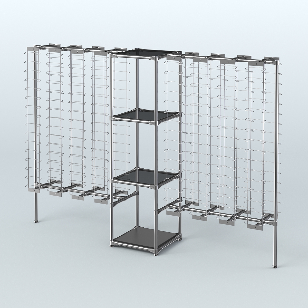 Хромированный стенд для продажи очков ЛИНИЯ №2-2-Д24 с тонированными полками стекло 8 мм Черный
