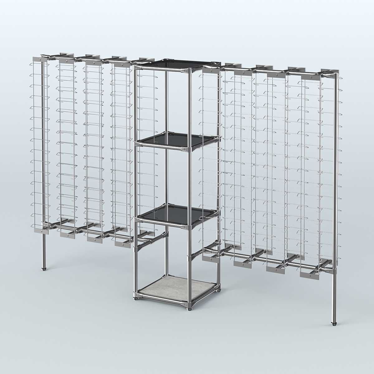 Хромированный стенд для продажи очков ЛИНИЯ №2-2-Д24 с тонированными полками стекло 8 мм Метрополитан Грей