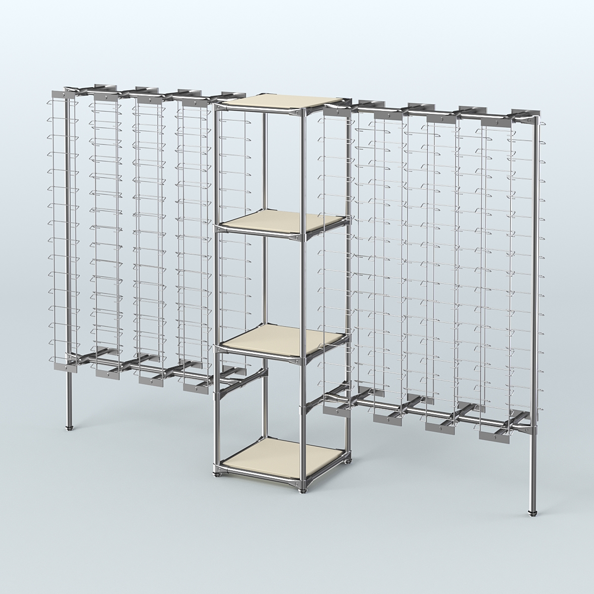 Хромированный стенд для продажи очков ЛИНИЯ №2-3-Д24 с полками ДСП 16 мм Крем Вайс