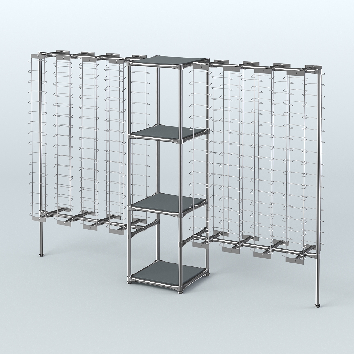 Хромированный стенд для продажи очков ЛИНИЯ №2-3-Д24 с полками ДСП 16 мм Темно-Серый