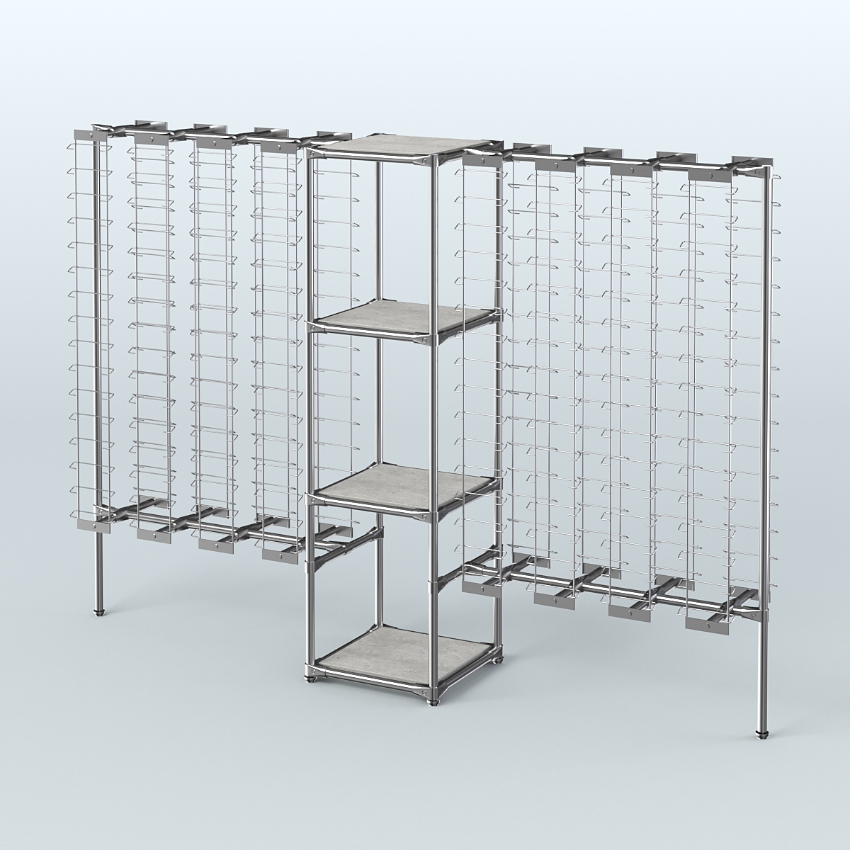 Хромированный стенд для продажи очков ЛИНИЯ №2-3-Д24 с полками ДСП 16 мм Метрополитан Грей