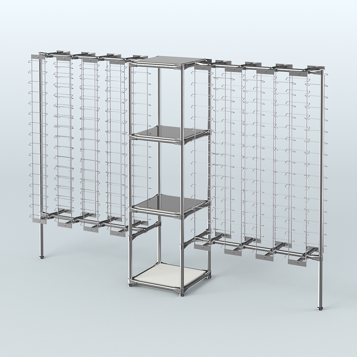 Хромированный стенд для продажи очков ЛИНИЯ №2-4-Д24 с зеркальными полками 4 мм Белый