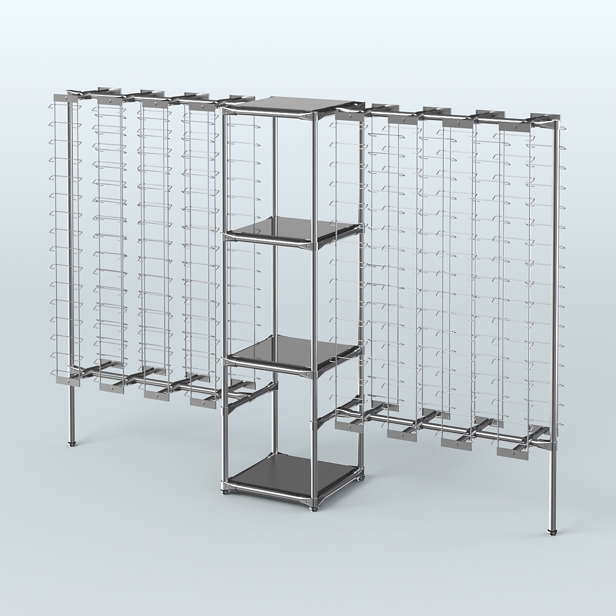 Хромированный стенд для продажи очков ЛИНИЯ №2-4-Д24 с зеркальными полками 4 мм Черный