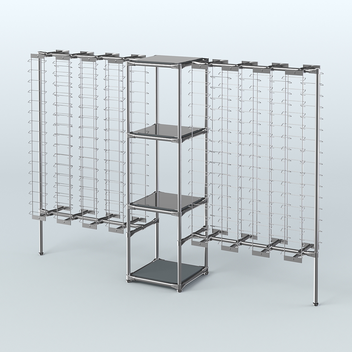 Хромированный стенд для продажи очков ЛИНИЯ №2-4-Д24 с зеркальными полками 4 мм Темно-Серый