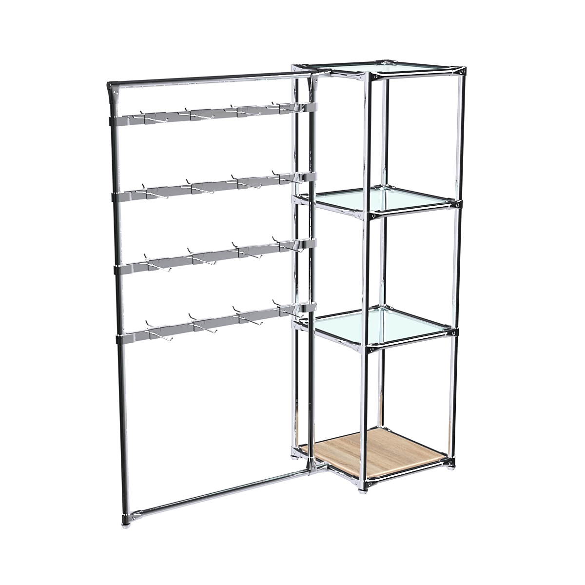 Хромированное вешало ШТАНГА №1-1 с полками стекло 6 мм Дуб Сонома