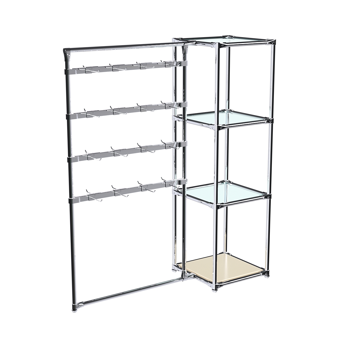 Хромированное вешало ШТАНГА №1-1 с полками стекло 6 мм Крем Вайс