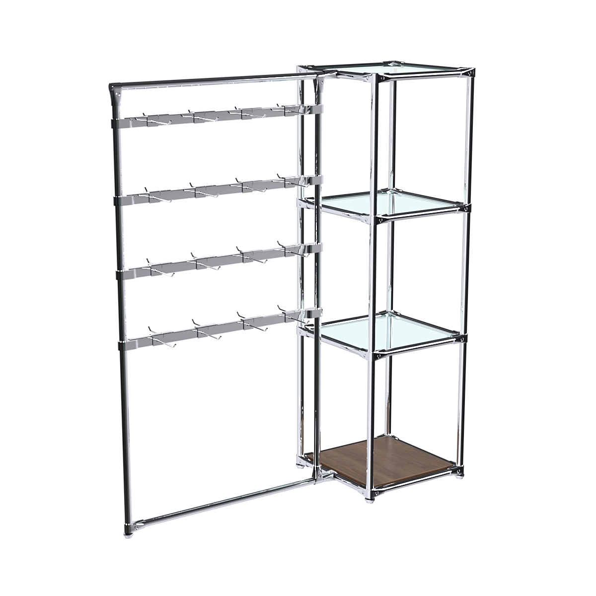 Хромированное вешало ШТАНГА №1-1 с полками стекло 6 мм Орех