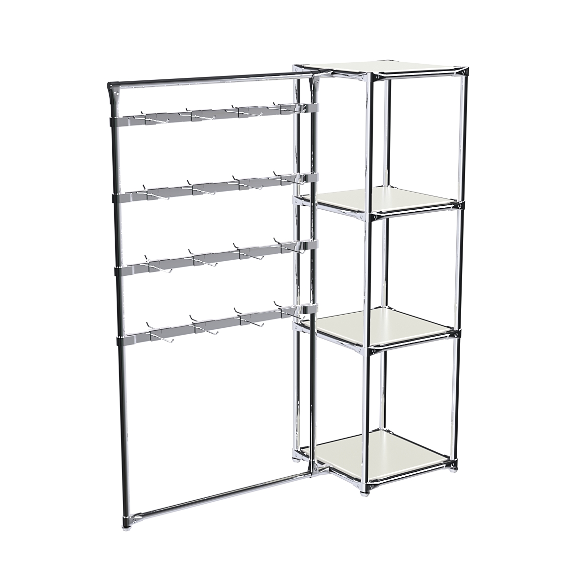 Хромированное вешало ШТАНГА №1-3 с полками ДСП 16 мм Белый