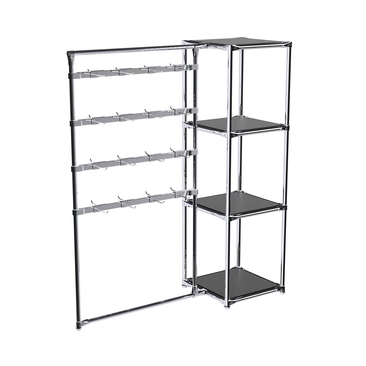 Хромированное вешало ШТАНГА №1-3 с полками ДСП 16 мм Черный