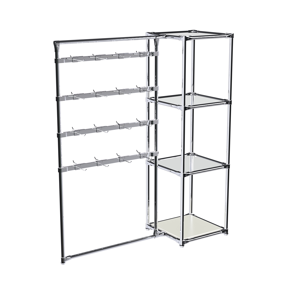 Хромированное вешало ШТАНГА №1-4 с зеркальными полками 4 мм Белый