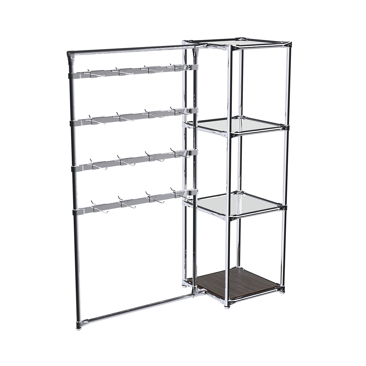 Хромированное вешало ШТАНГА №1-4 с зеркальными полками 4 мм Дуб Венге