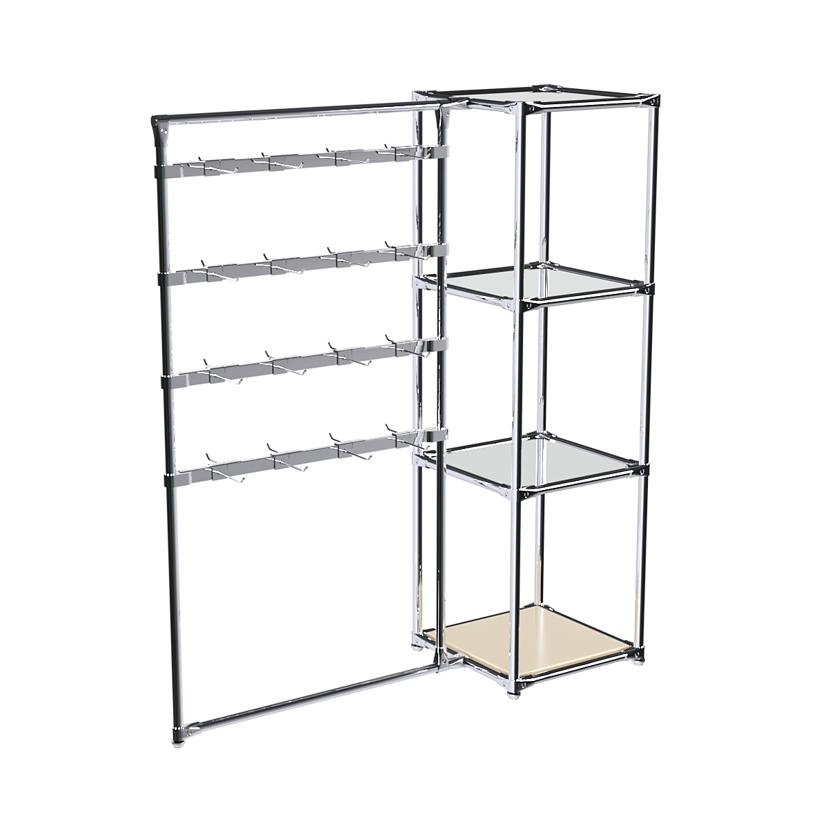 Хромированное вешало ШТАНГА №1-4 с зеркальными полками 4 мм Крем Вайс