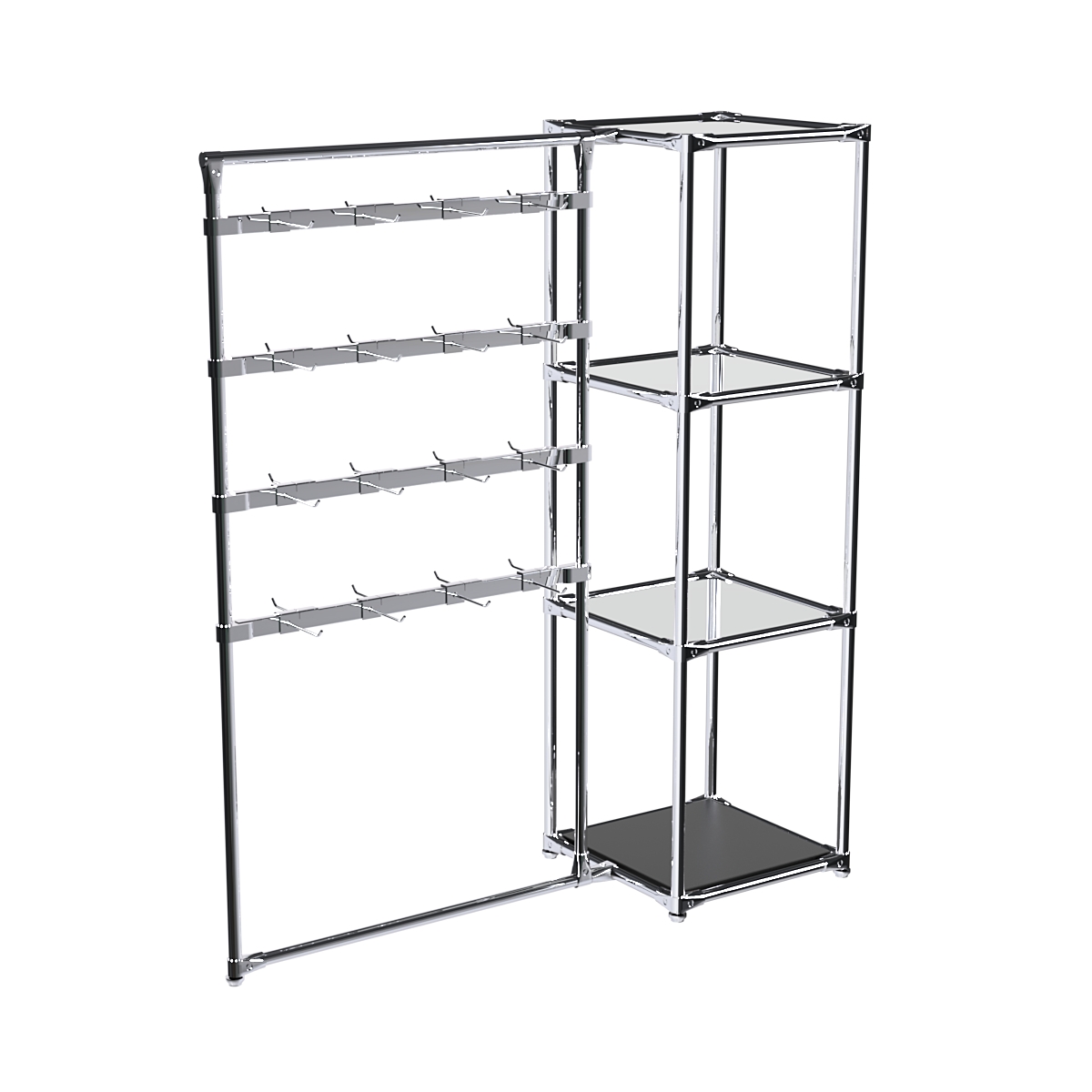 Хромированное вешало ШТАНГА №1-4 с зеркальными полками 4 мм Черный