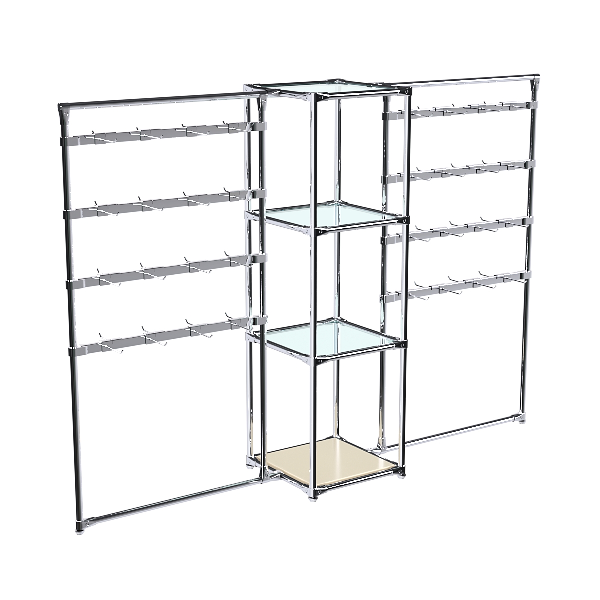 Хромированное вешало ШТАНГА №2-1 с полками стекло 6 мм Крем Вайс