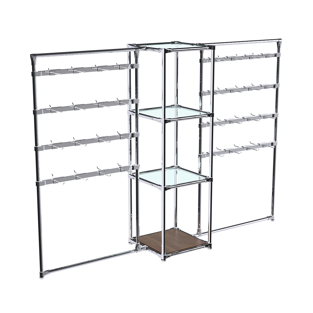 Хромированное вешало ШТАНГА №2-1 с полками стекло 6 мм Орех