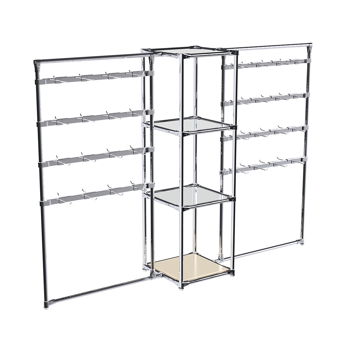 Хромированное вешало ШТАНГА №2-4 с зеркальными полками 4 мм Крем Вайс