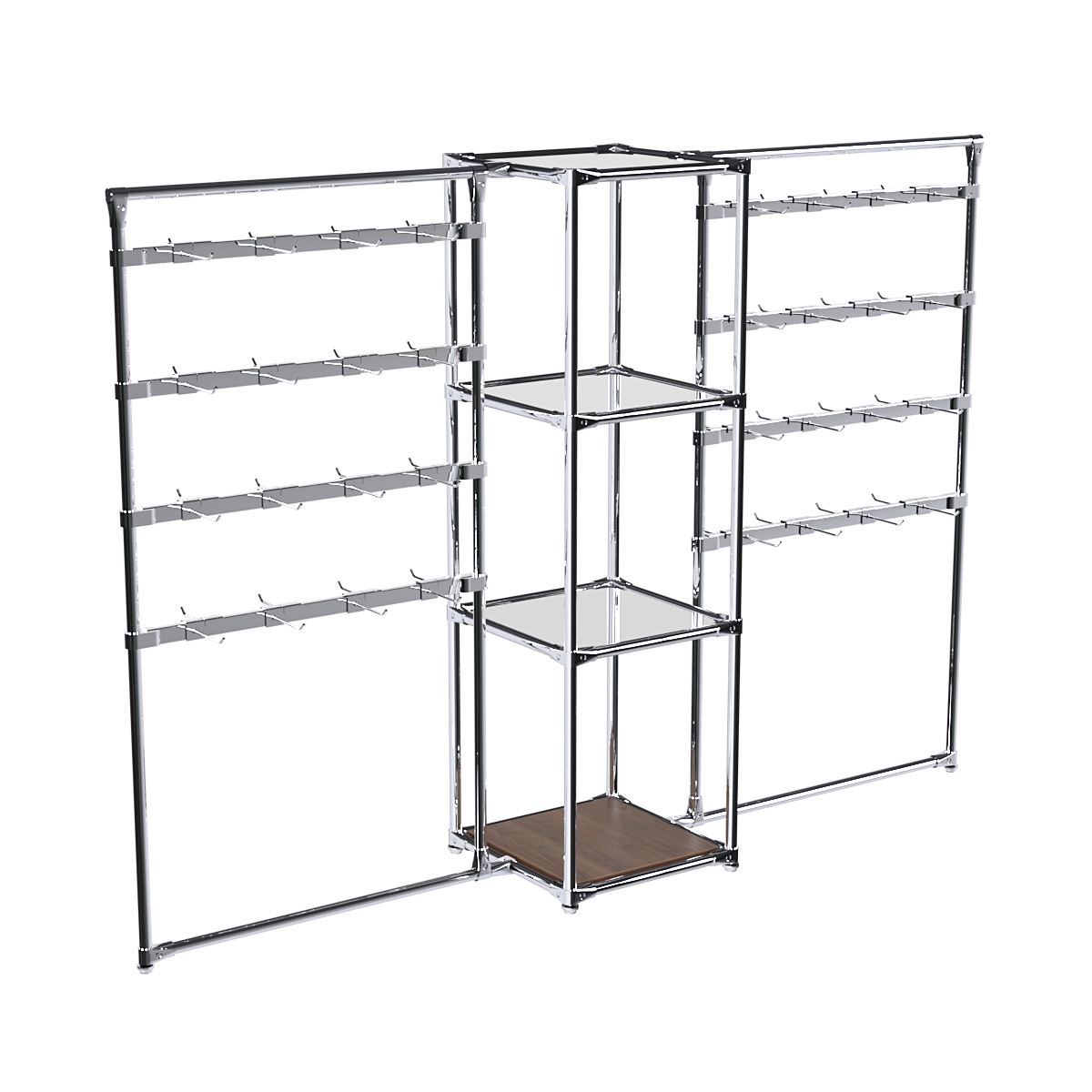 Хромированное вешало ШТАНГА №2-4 с зеркальными полками 4 мм Орех