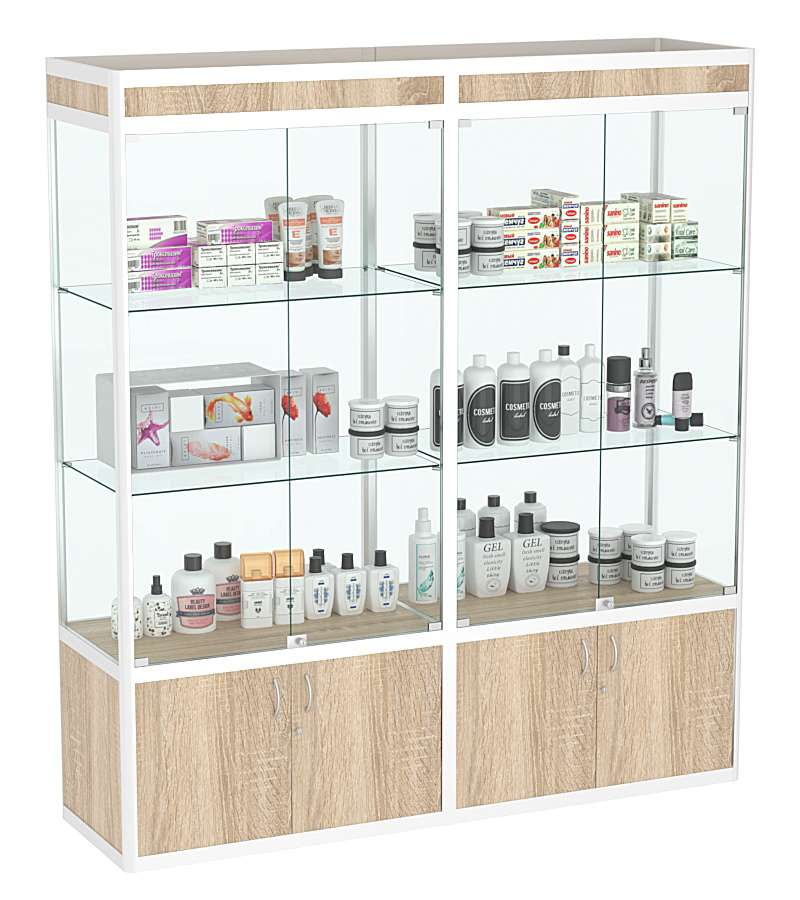 Витрина стеклянная алюминиевая двухсекционная с подсветкой ВСА-5 Дуб сонома