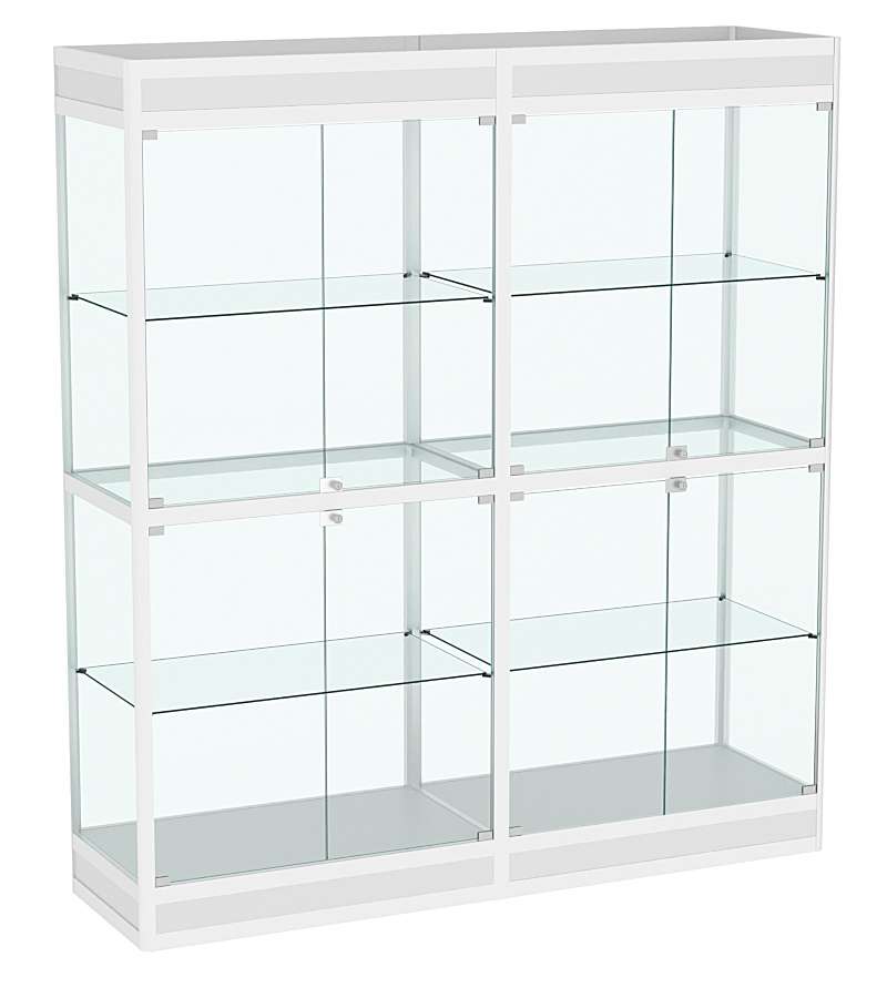 Витрина стеклянная двухсекционная с подиумом и фризом алюминиевая ВСА-7 Серый