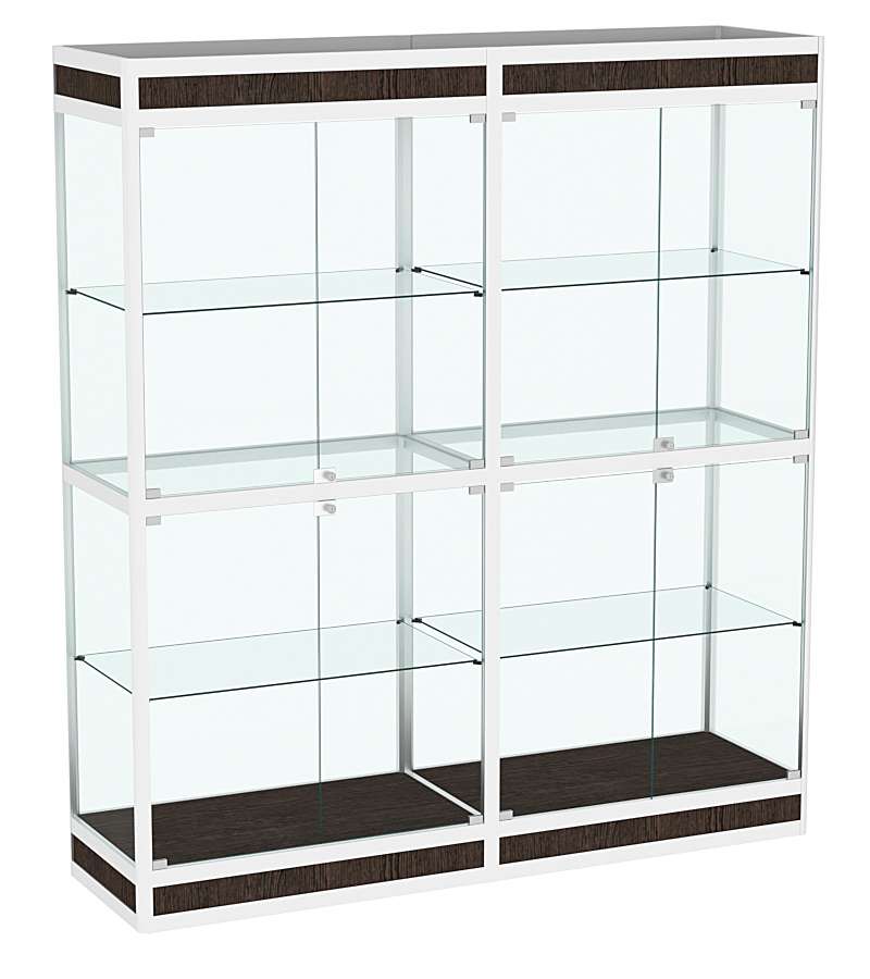 Витрина стеклянная двухсекционная с подиумом и фризом алюминиевая ВСА-7 Дуб Венге