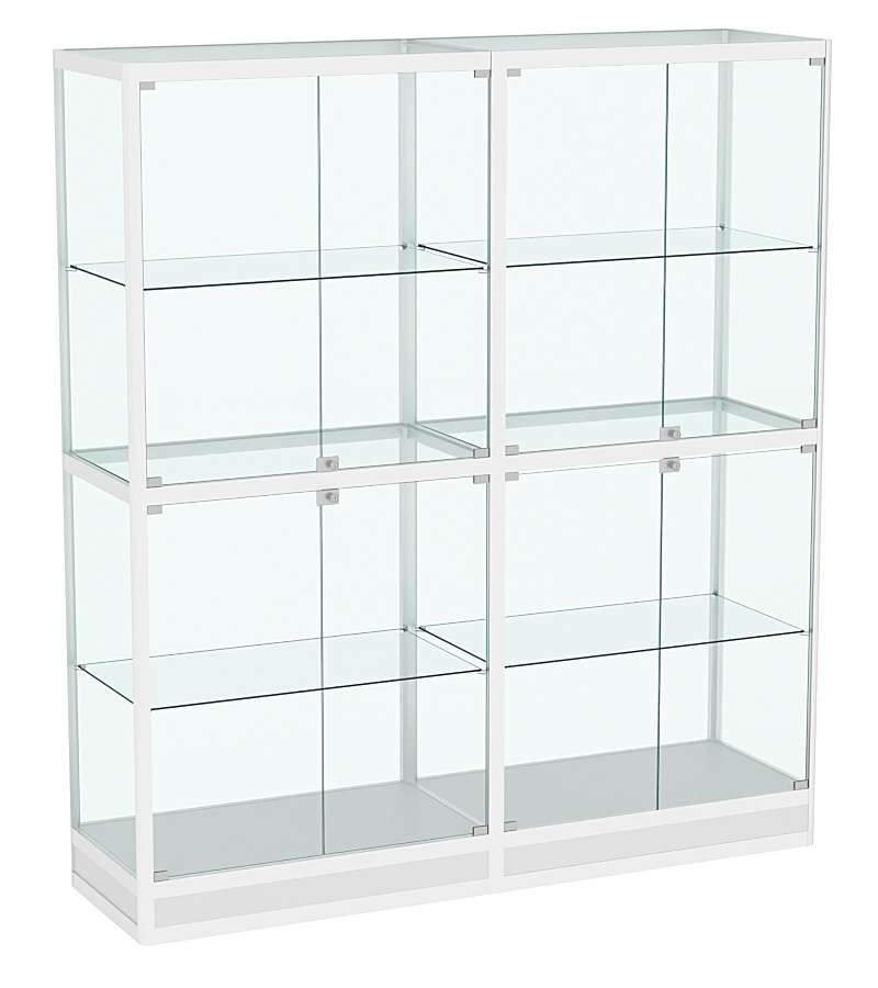 Витрина стеклянная двухсекционная с прозрачной крышкой и подиумом алюминиевая ВСА-8 Серый