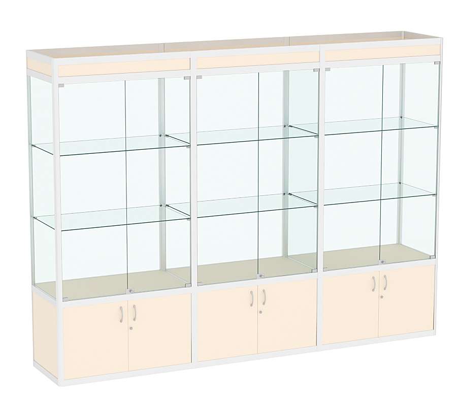 Витрина стеклянная алюминиевая модульная с прозрачной стенкой ВСА-9 Крем Вайс