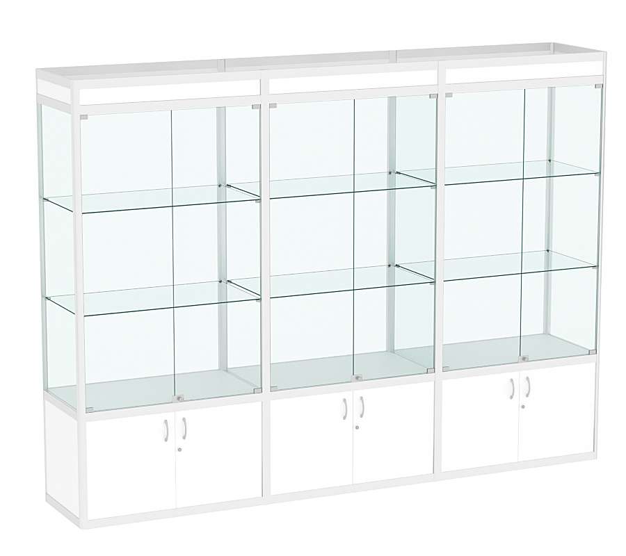 Витрина стеклянная алюминиевая модульная с прозрачной стенкой ВСА-9 Белый