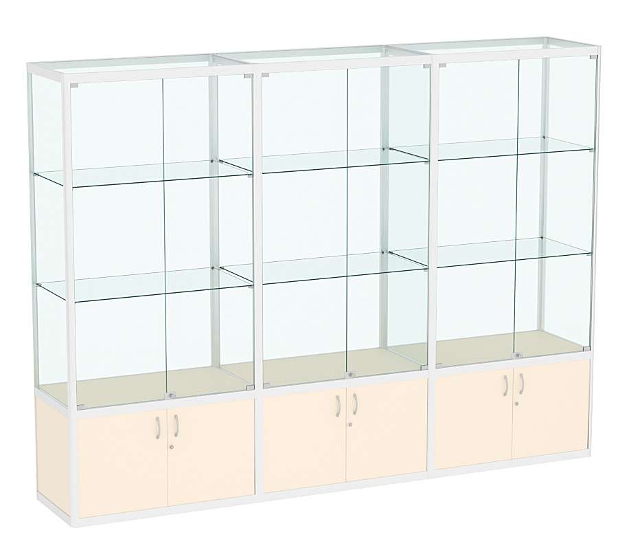 Витрина стеклянная алюминиевая модульная с прозрачным верхом ВСА-10 Крем Вайс