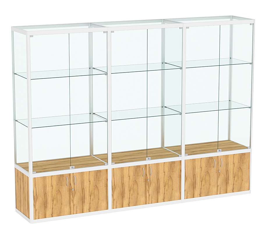 Витрина стеклянная алюминиевая модульная с прозрачным верхом ВСА-10 Дуб Золотистый