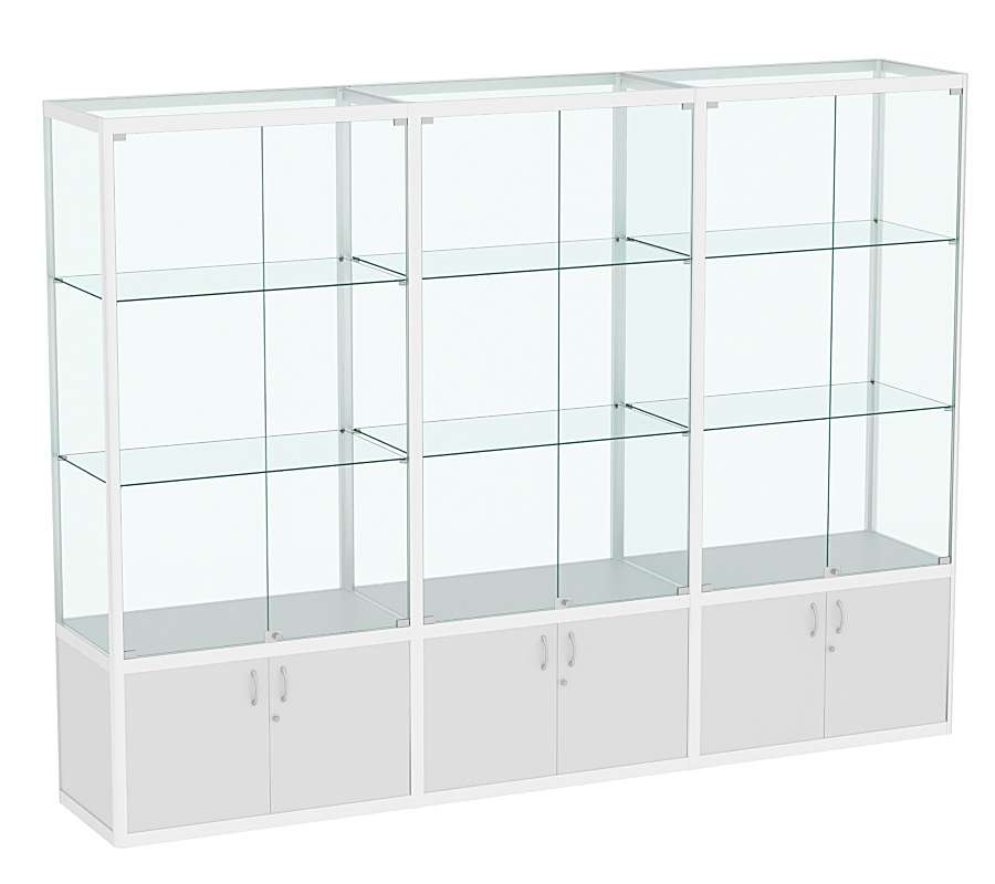 Витрина стеклянная алюминиевая модульная с прозрачным верхом ВСА-10 Серый